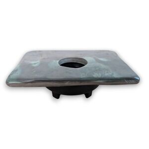 Natural Slate Stone Ikebana Flower Vase Metal Base w/ Frog Gessner 6''